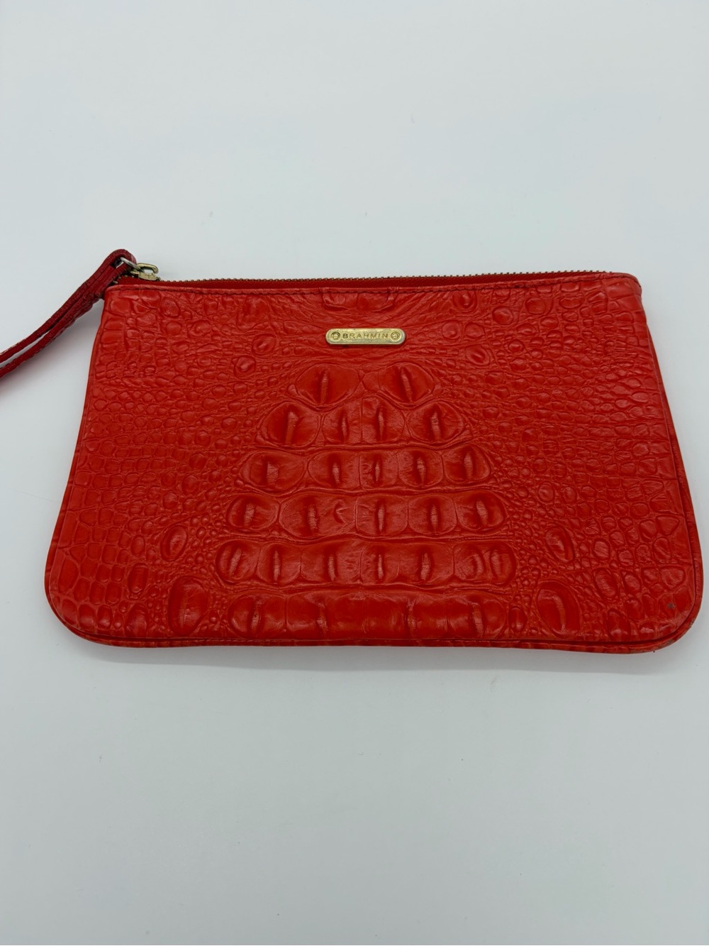 Brahmin Red Croc-Embossed Daisy Wristlet Clutch